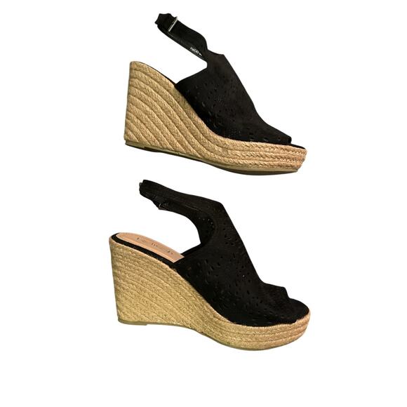 Refresh Women's Laser-Cut Slingback Espadrilles Wedge Sandals Size 8 Black NWOT - Picture 4 of 7